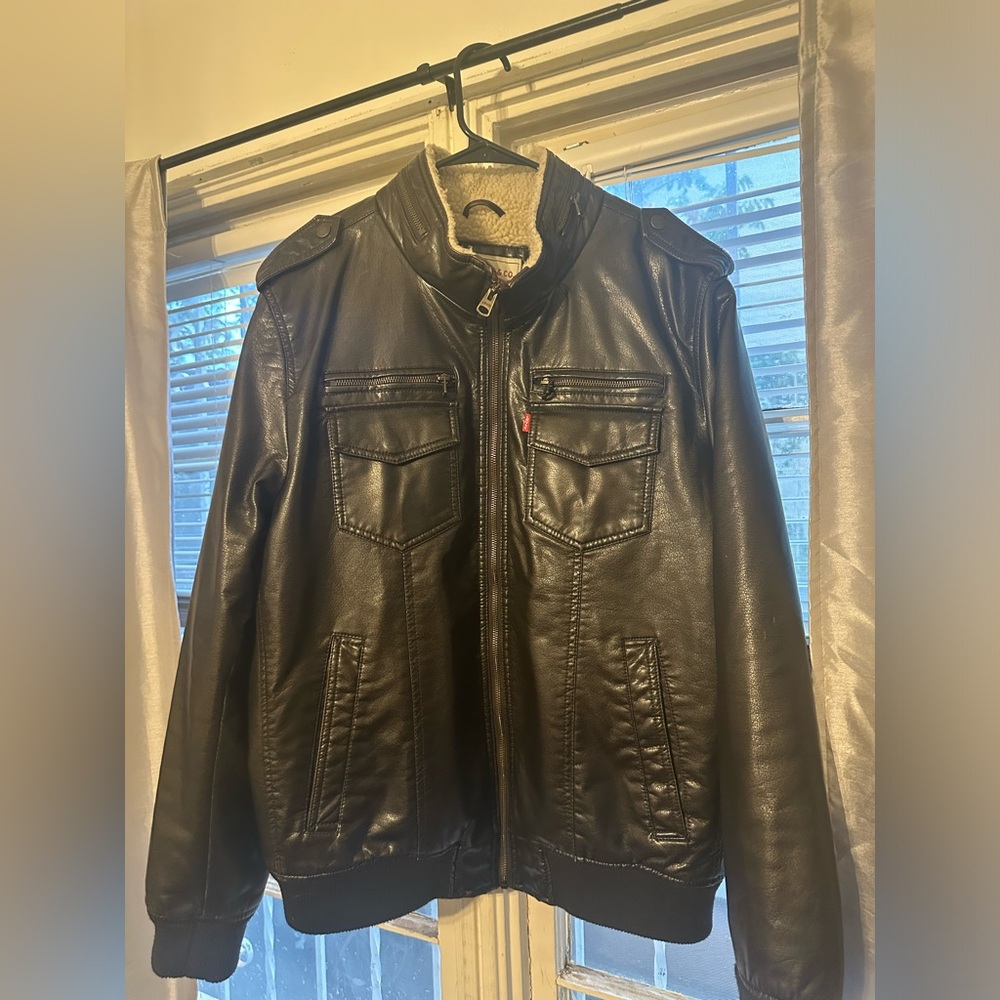 Brown Levi’s Faux leather Aviator bomber jacket.